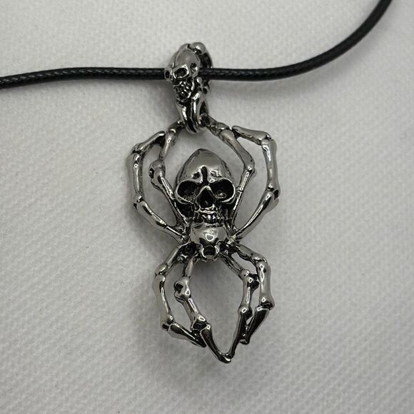 NWOT Skull with spider leg pendant with wax cord - Picture 2 of 4
